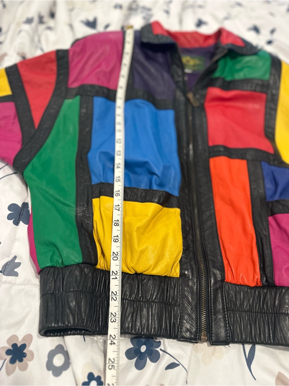 VTG 80s Avanti SzM vivid colorblock leather bomber jacket Oversized Boxy Slouchy - Picture 4 of 14
